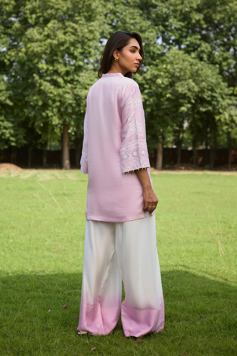 Pink and Cream Embroidered Farshi Pants Co-ord Set