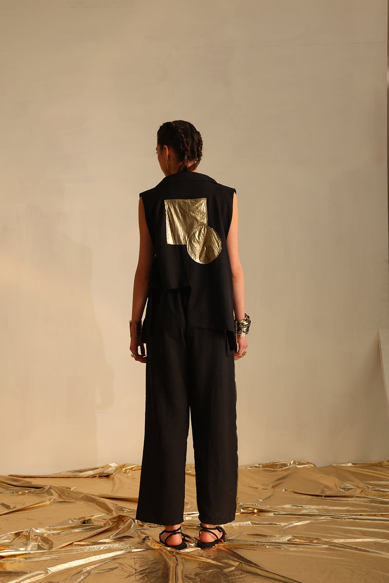 Black and Gold Foil Sleeveless Blazer Co-ord Set