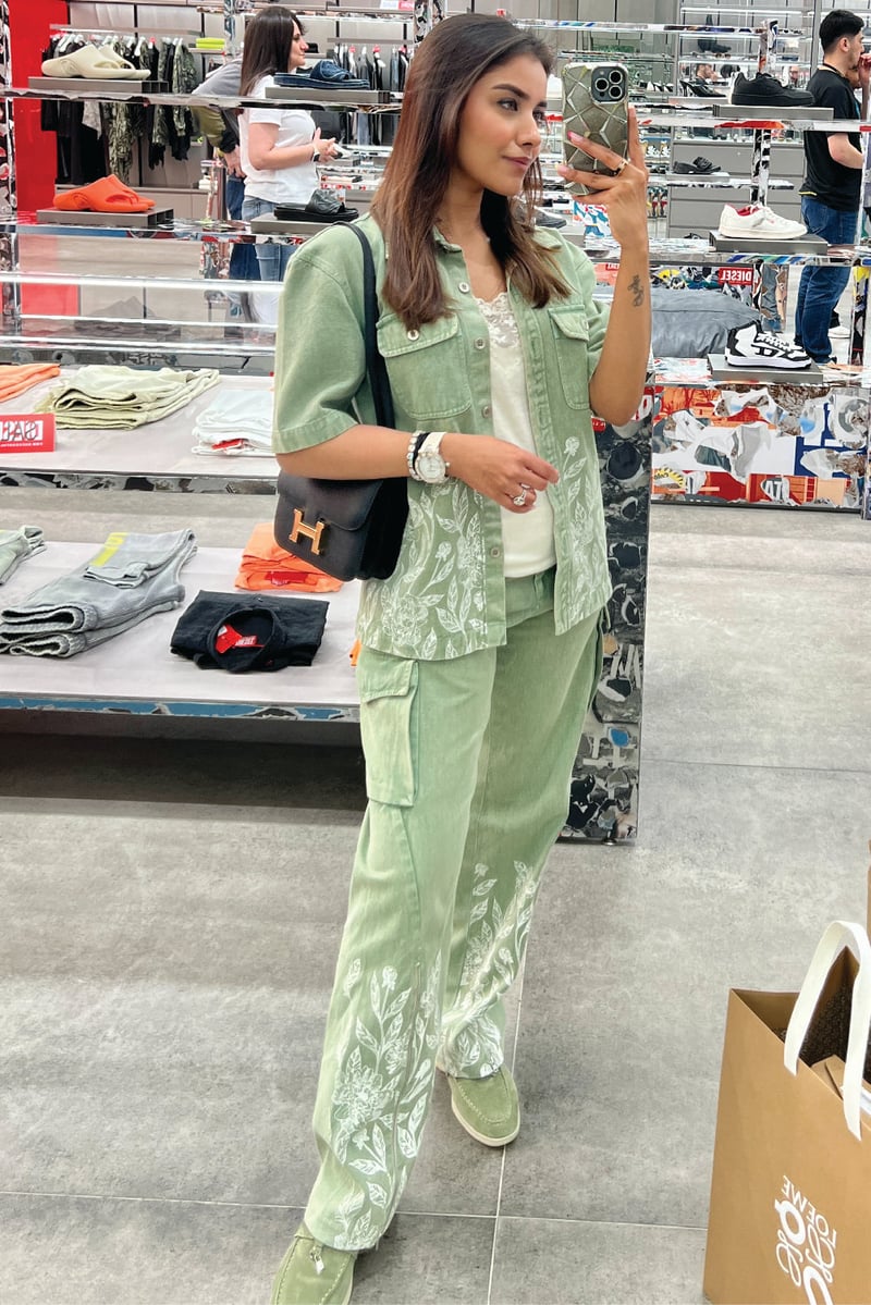 Green Cotton Twill Shirt and Cargo Pants Co-ord Set