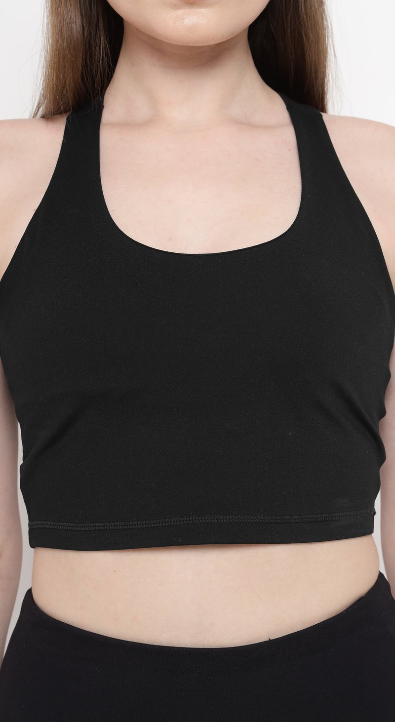 Black Longline Scoop Neck Racerback Sports Bra