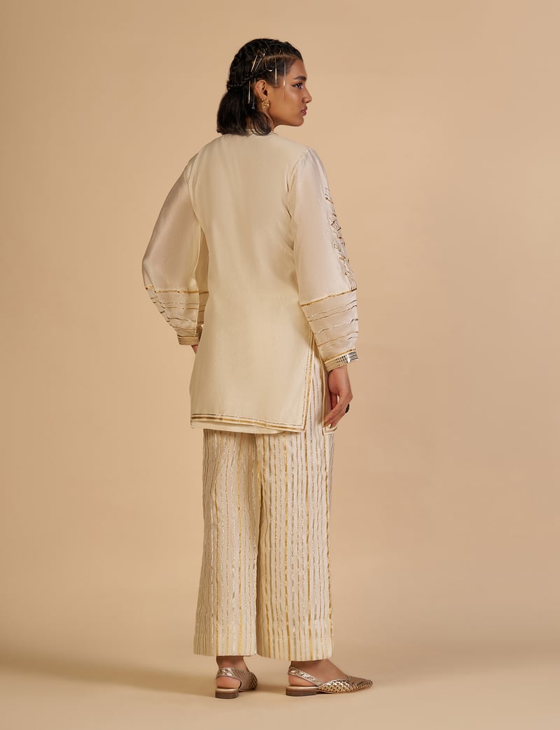 Off White Wide-Leg Lurex Striped Trousers