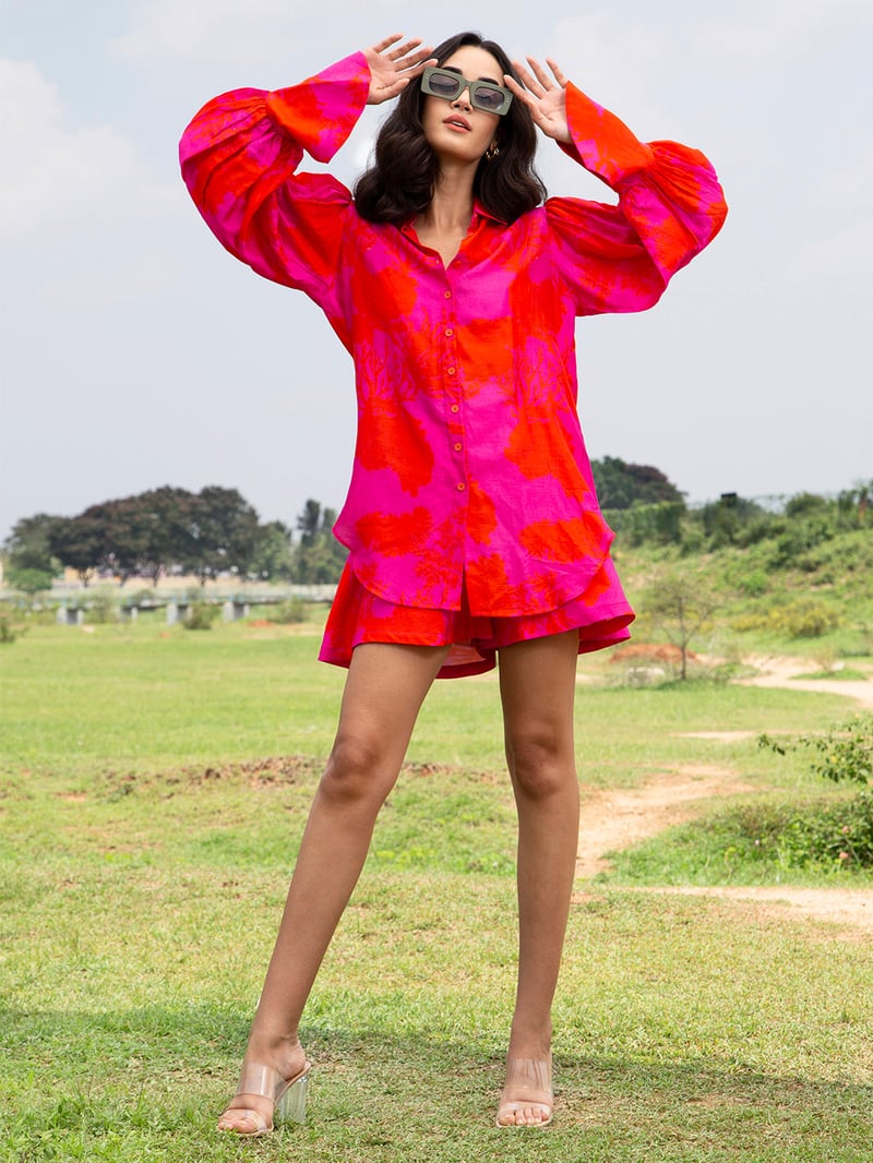 Pink Printed Shirt and Shorts Co-ord Set