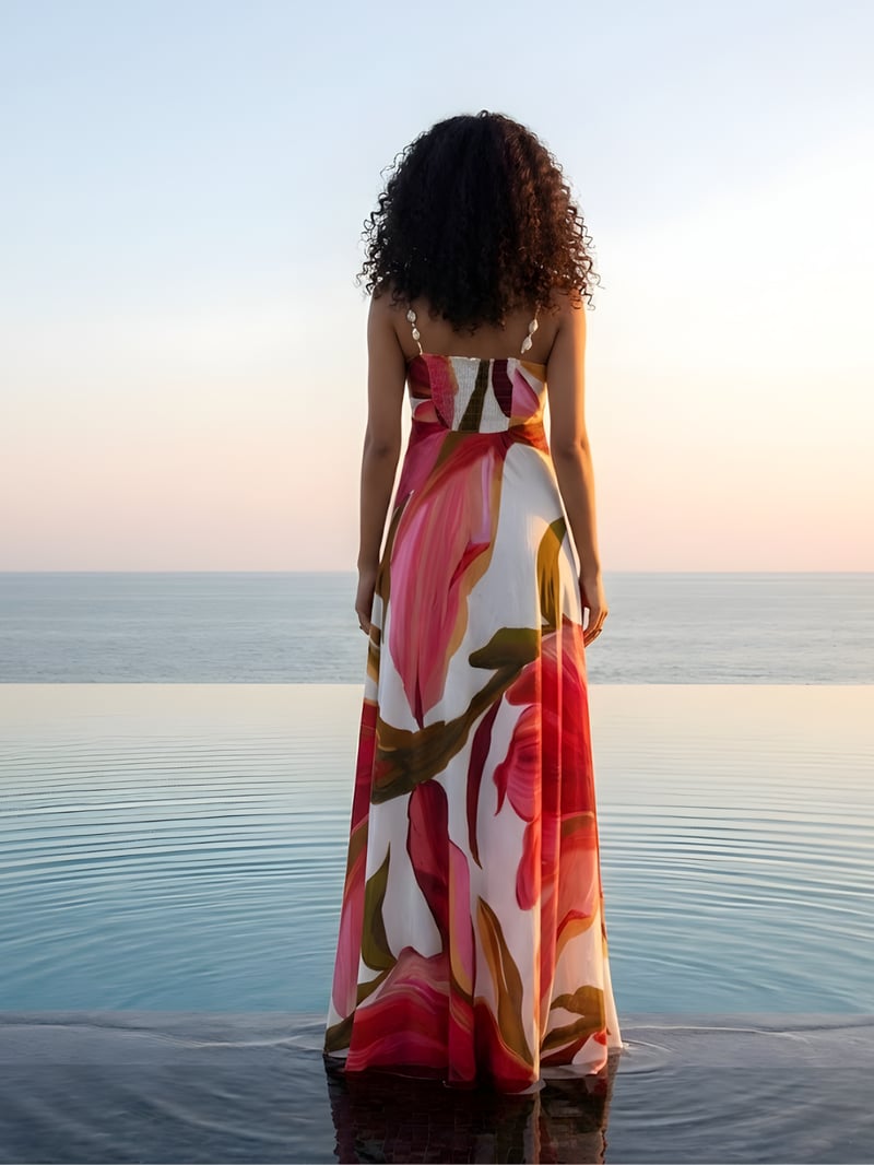 Multicolor Floral Fit and Flare Maxi Dress