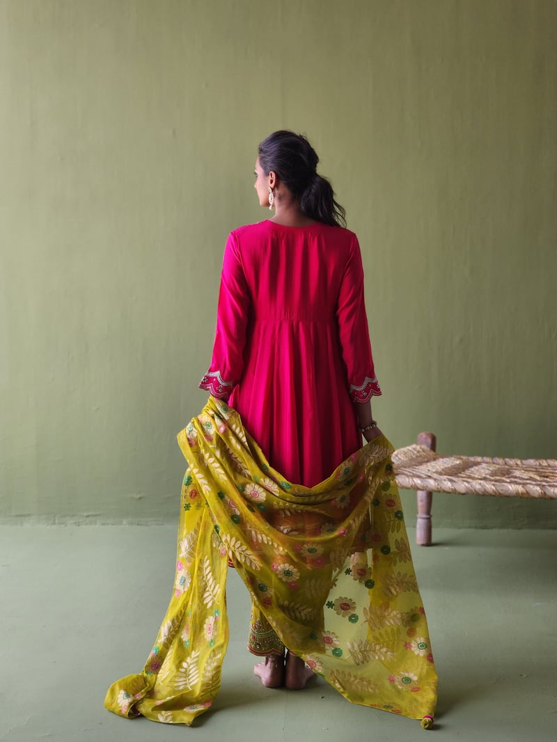 Magenta Embroidered Anarkali Kurta Set with Dupatta
