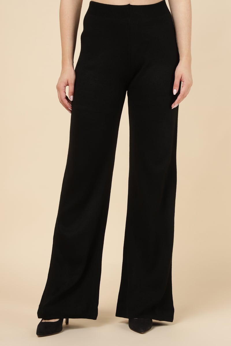 Black Knit Button-Front Top and Wide-Leg Pants Co-ord Set