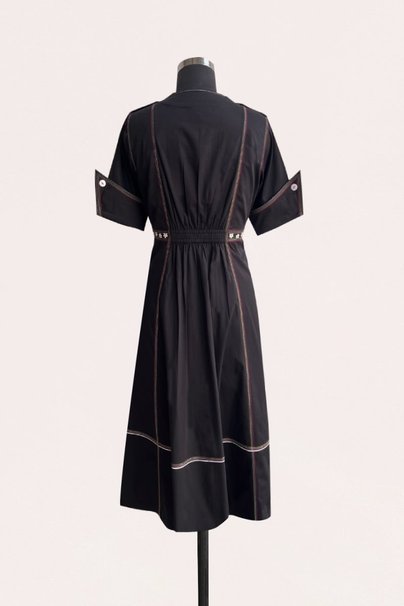 Black Zip-Front Fit and Flare Midi Dress