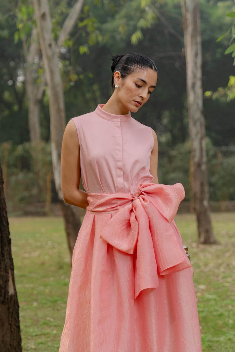 Blush Pink Satin Dress and Organza Bow Skirt Co-ord Set