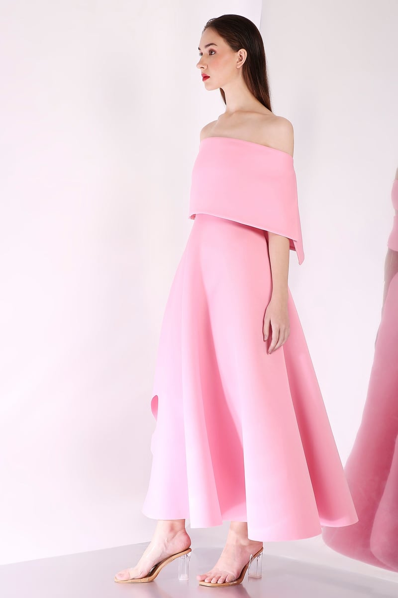 Light Pink Strapless Fit and Flare Maxi Dress with Wrap