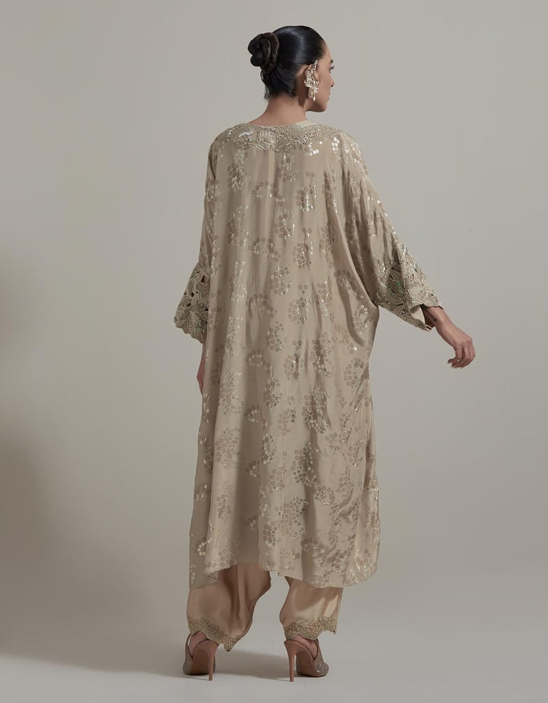 Beige Embroidered Kurta With Pants