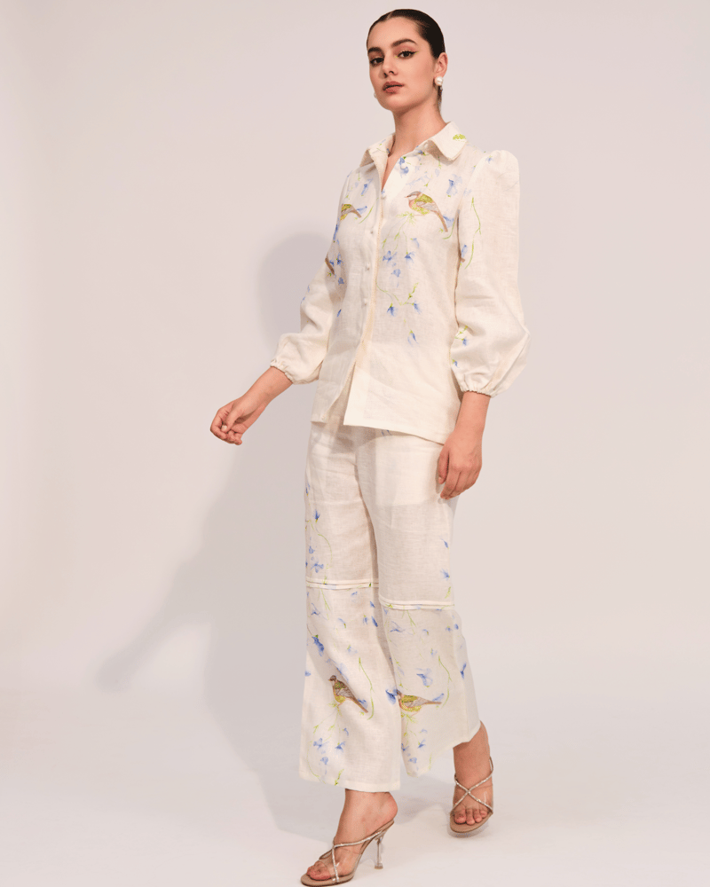 Apricot Linen Printed Shirt and Pants Co-ord Set