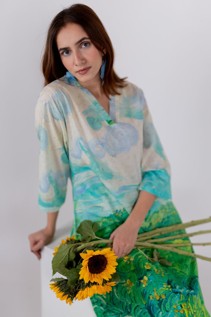 Multicolor Landscape Print Cambric Cotton Kurta Set