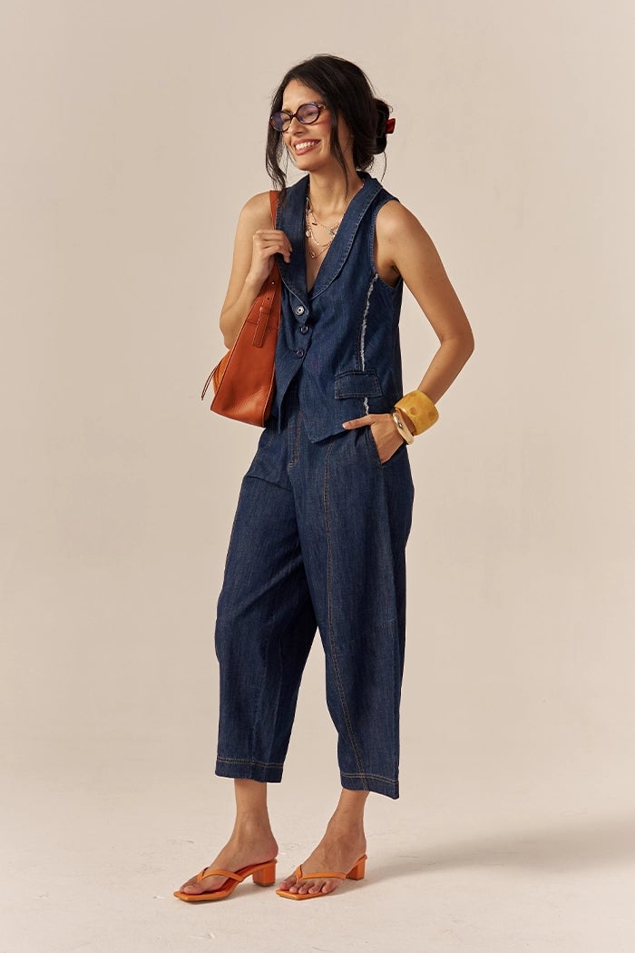 Blue Denim Waistcoat and Barrel Pants Co-ord Set