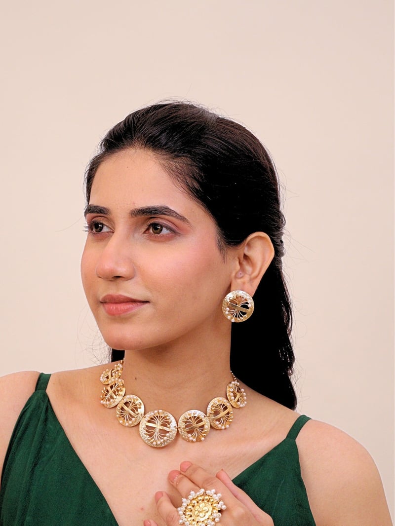 Husnara Choker for Women Brass 18K Gold Plated