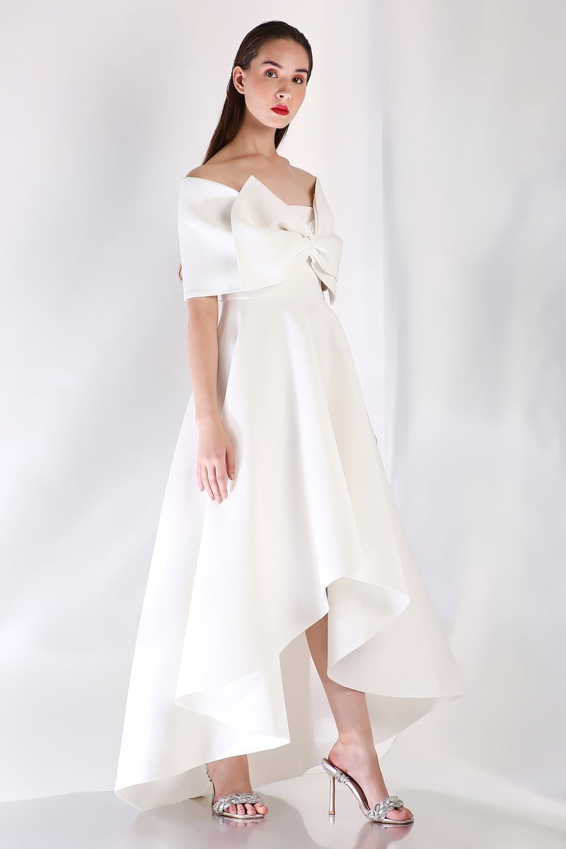 Off-White Strapless Fit and Flare High-Low Dress Set