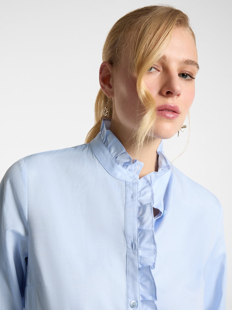 Light Blue Oxford Shirt with Ruffle Placket