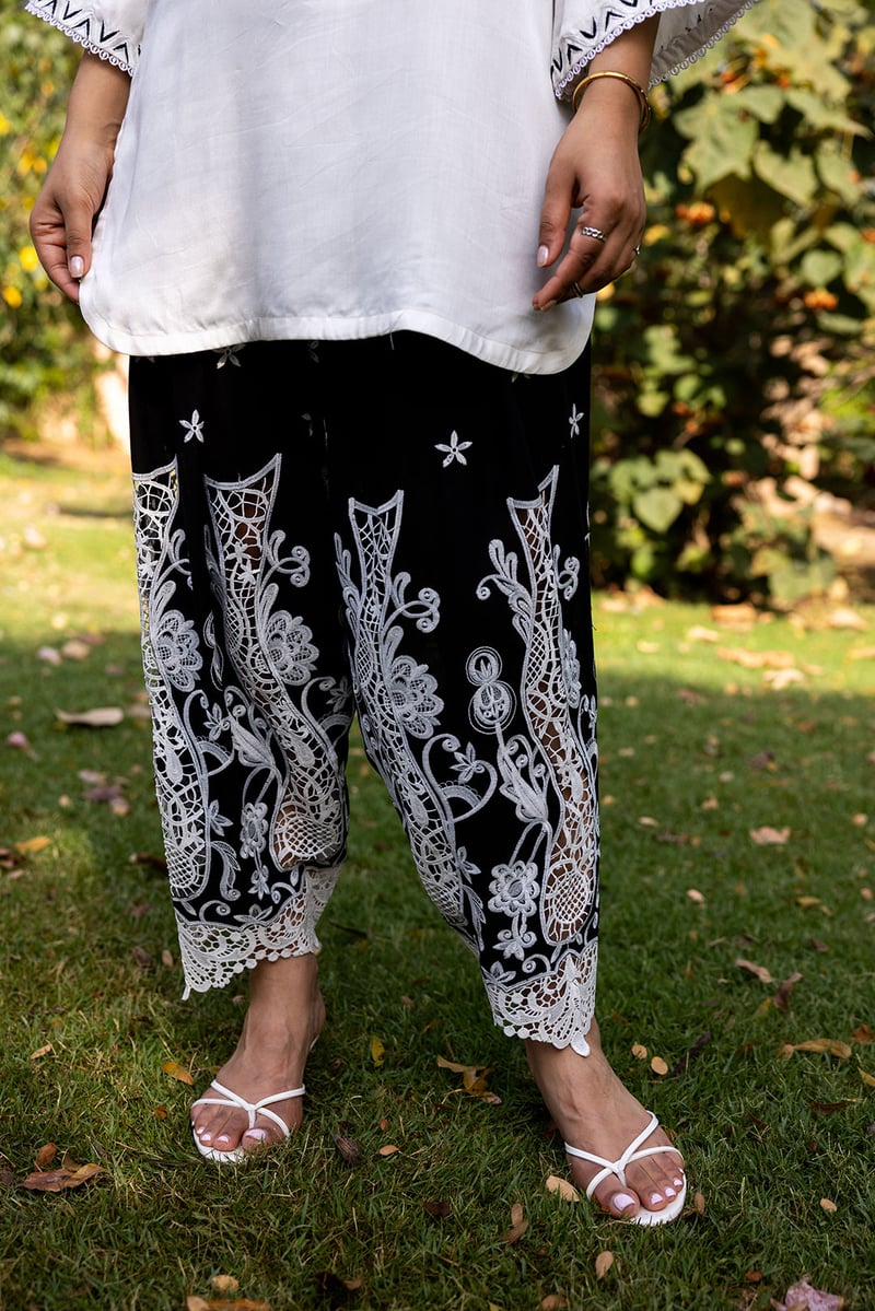 Ivory Kurta and Black Cutwork Salwar Set