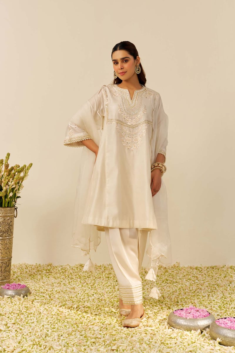 Daisy Ivory Embroidered Short Kurta and Salwar Set