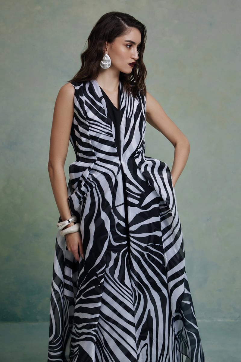 Black and White Zebra Print Overlay Jumpsuit