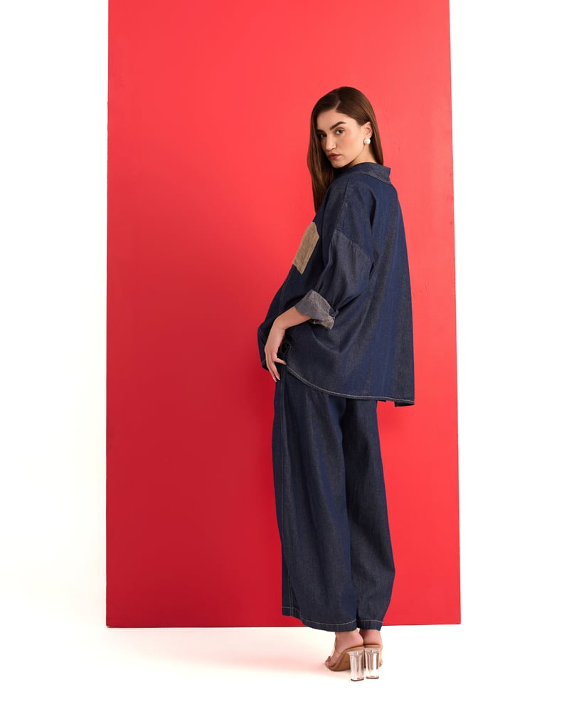 Denim and Jute Free Size Sack Pocket Shirt