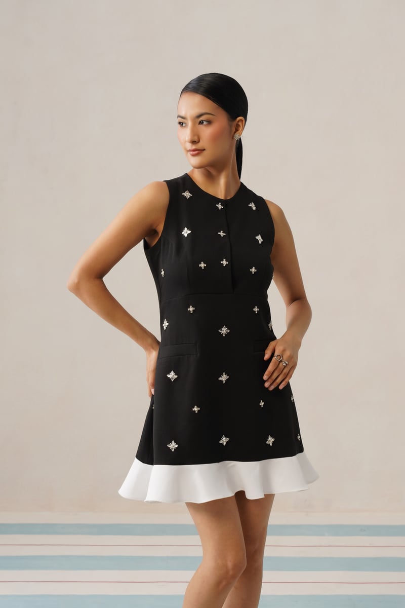 Black A-Line Mini Dress with Crystal Embellishments