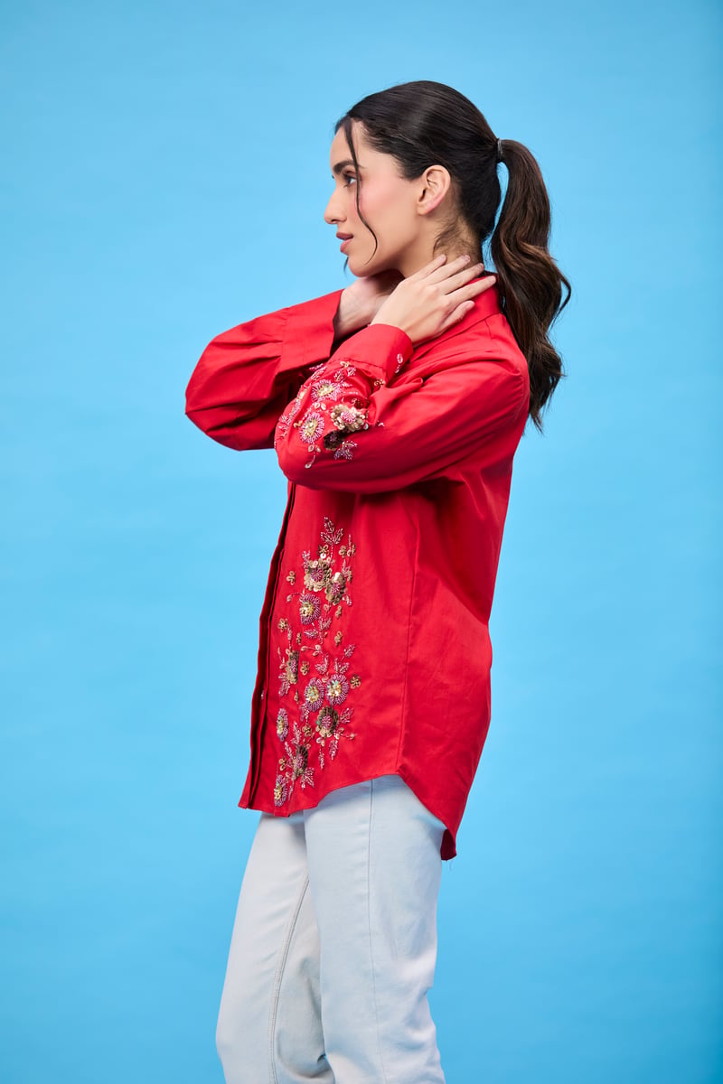 Red floral shirt