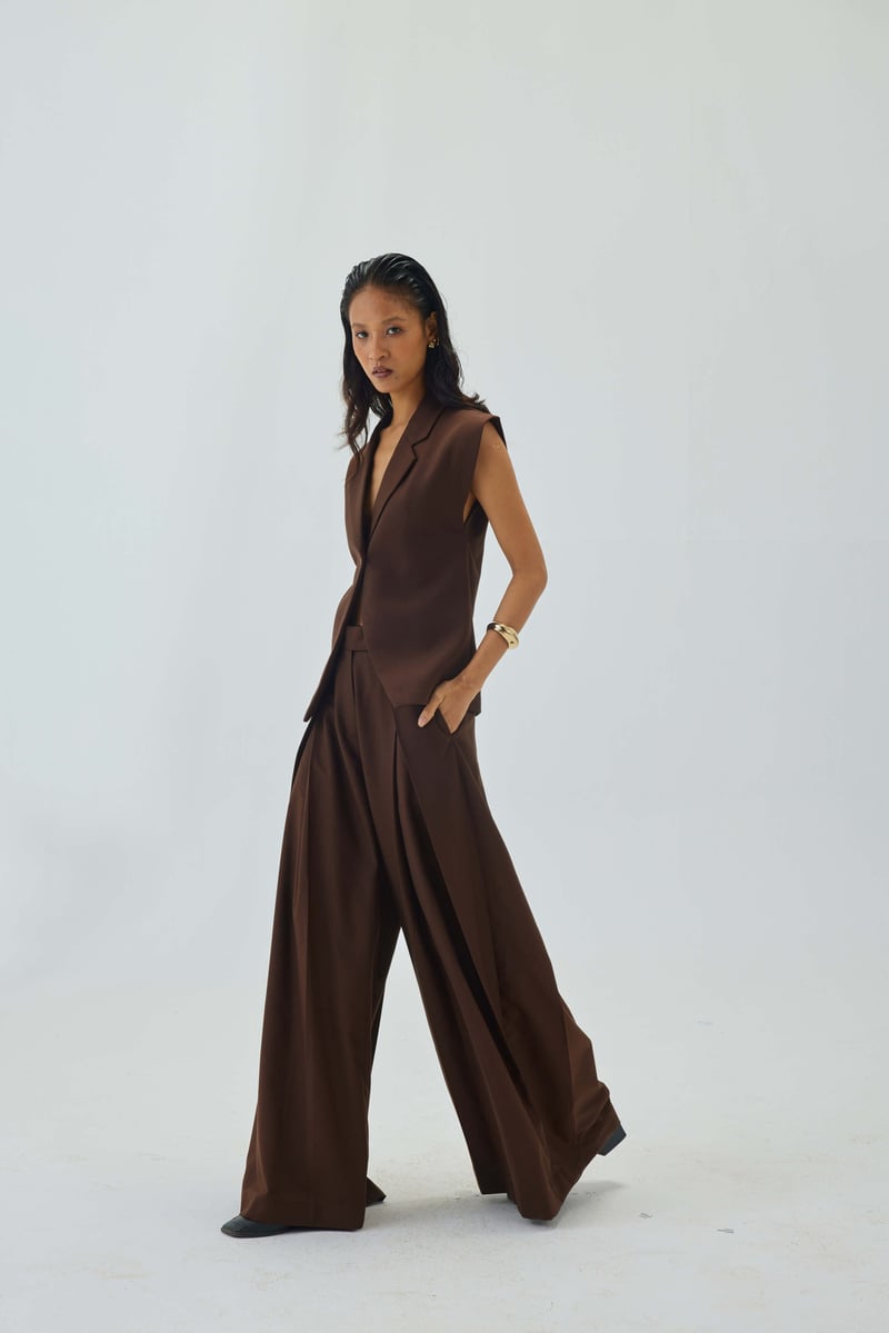 Brown Tailored Longline Waistcoat with Notch Lapel
