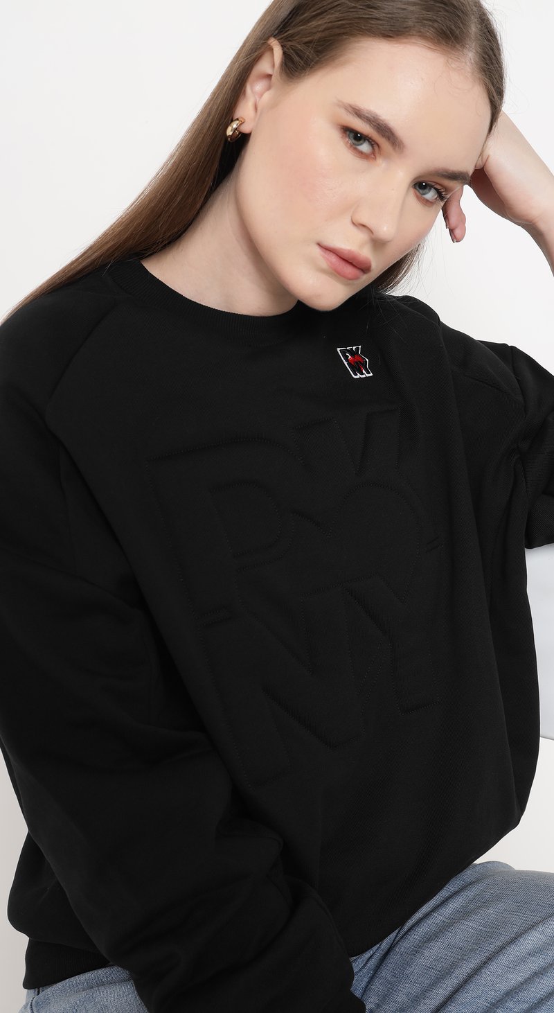 Black Relaxed-Fit Crewneck Sweatshirt with Tonal Lettering