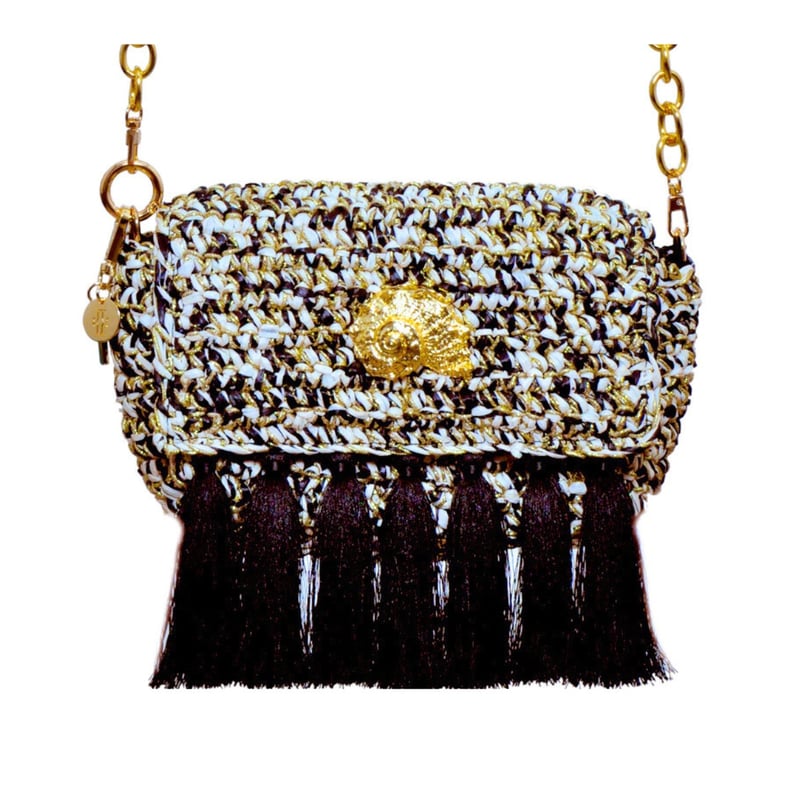 Jena 3 Weave Black & Gold Raffia Crossbody