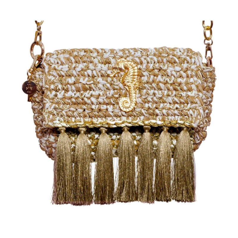 Jena 3 Weave Beige & Gold Raffia Crossbody — Jena Luxury