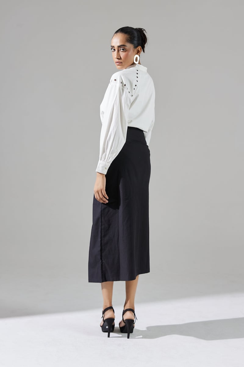Black and White Shirt and Midi Skirt Co-ord Set