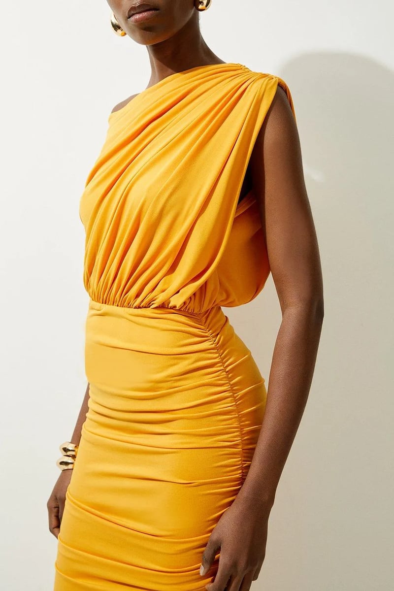 Jersey Crepe Asymmetric Neckline Maxi Dress