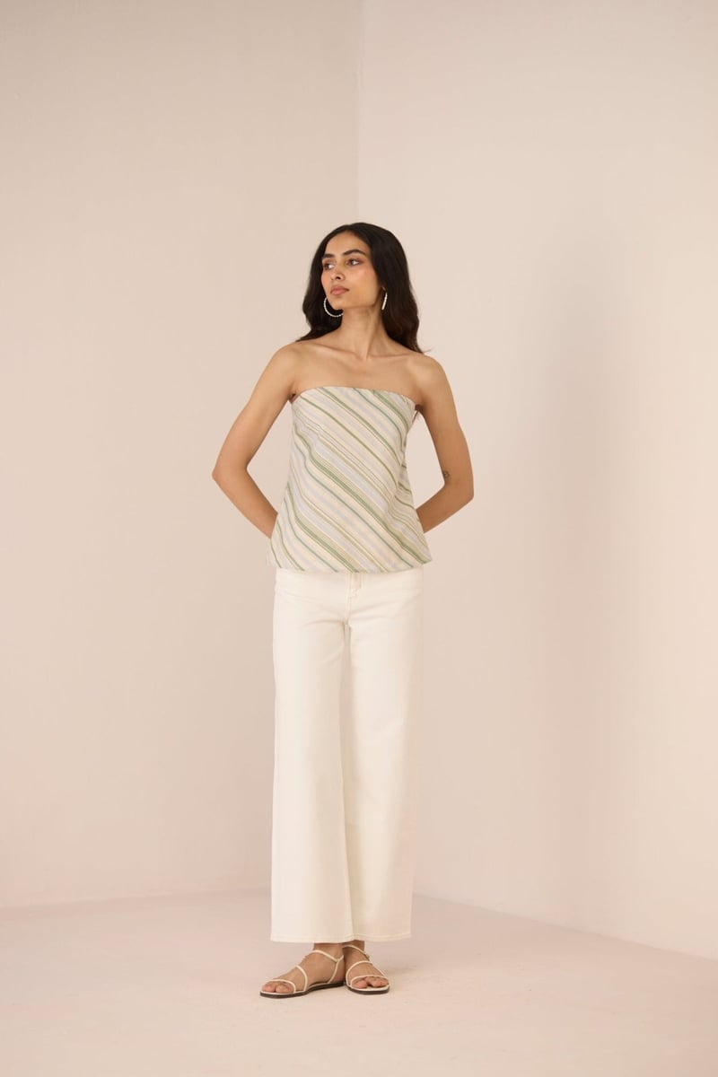 Shoreline Stripe Cotton Linen Tube Top
