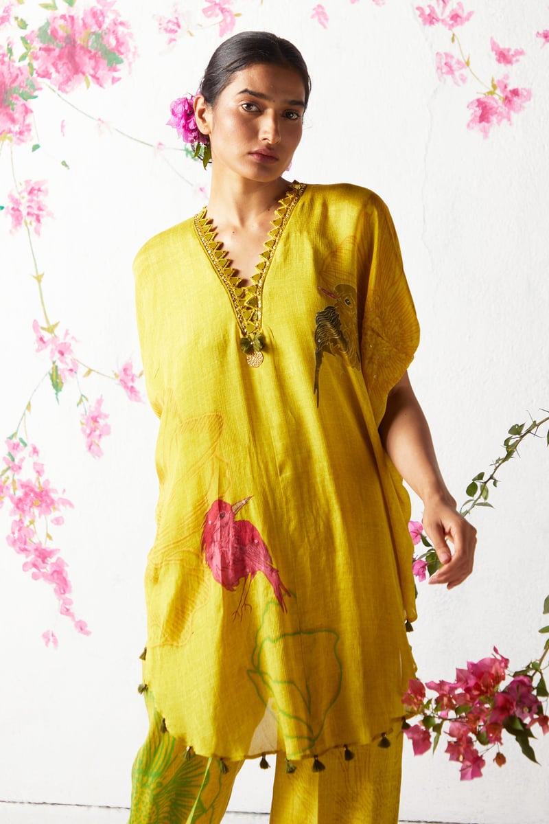 Yellow Chinon Chiffon Printed Kurta Pant Co-ord Set