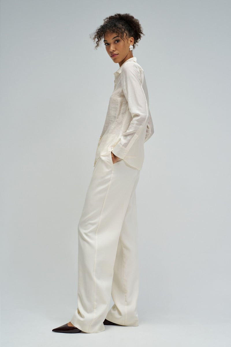 Light Beige Embellished Placket Button-Down Shirt