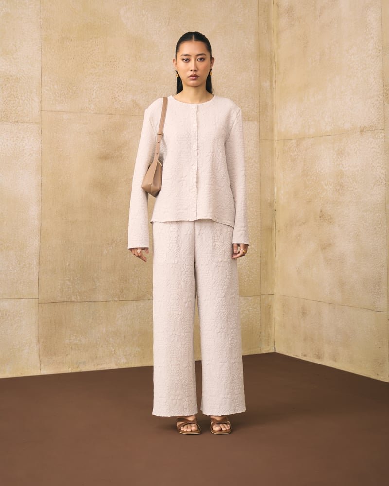 Ivory Textured Button-Front Co-ord Set
