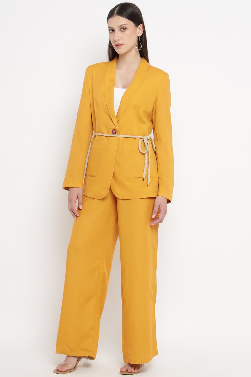 Ochre Wide-Leg Drawstring Waist Trousers