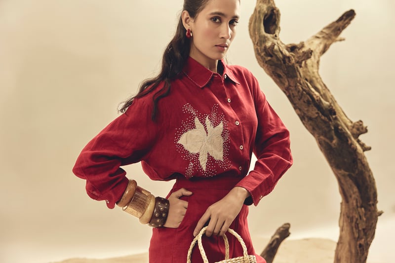 Crimson Linen Shirt and Trousers Co-ord Set