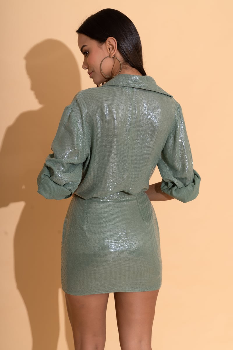 Aqua Blue Sequin Bodycon Mini Skirt