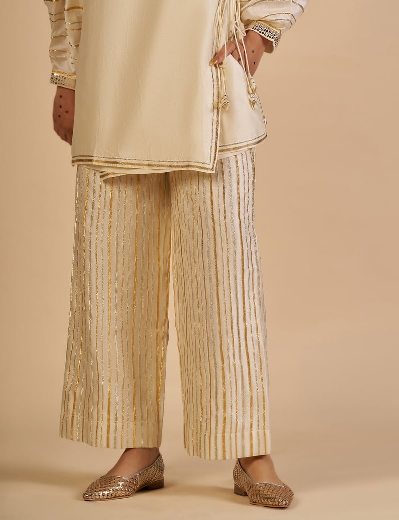 Off White Wide-Leg Lurex Striped Trousers