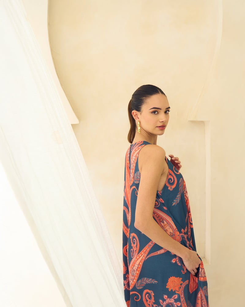 Multicolor Paisley A-Line Sleeveless Midi Dress