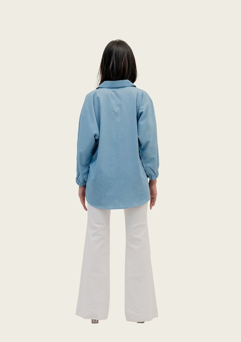 Blue Cotton Denim Shirt with Embroidery