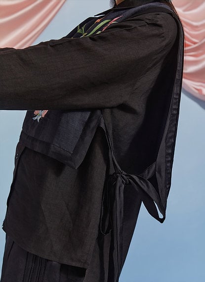 Black Embroidered Shirt and Wide-Leg Trouser Co-ord Set