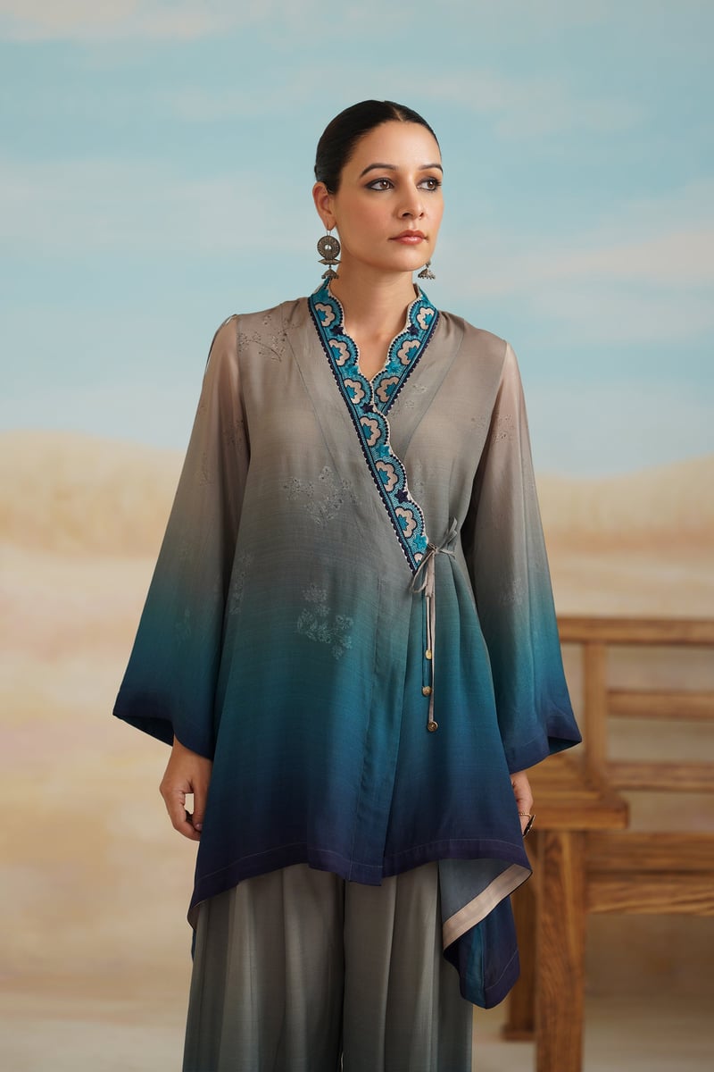 Multicolor Ombre Wrap Top and Wide-Leg Pants Co-ord Set
