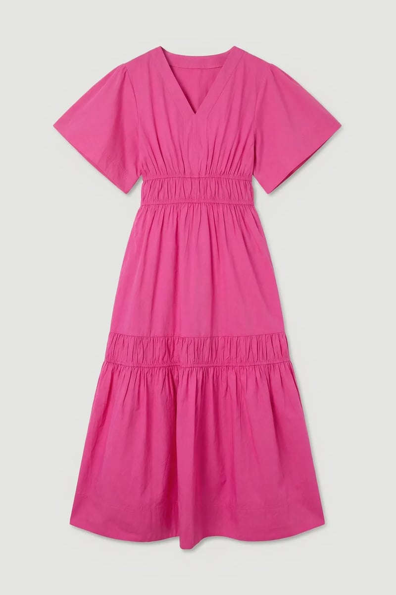 Hot Pink Tiered Maxi Dress with V-Neck