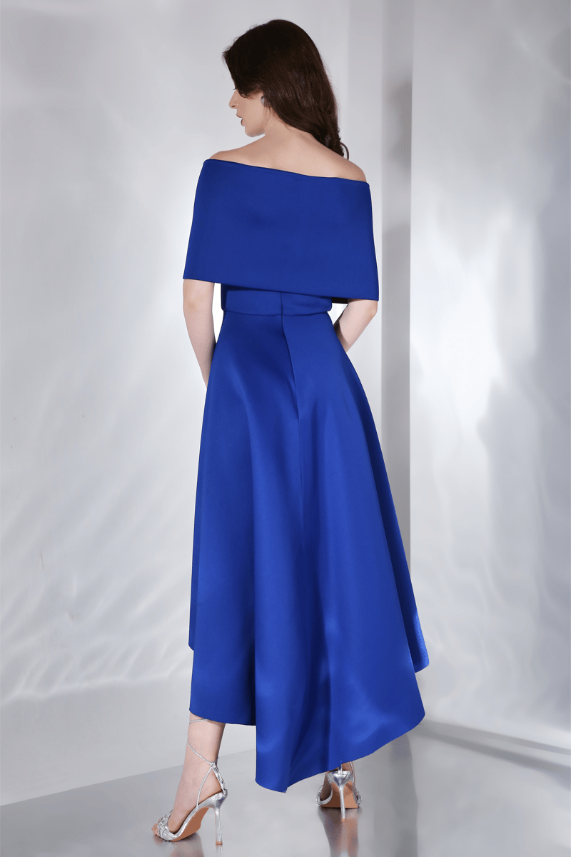 Blue Strapless Fit and Flare High-Low Midi Dress Set