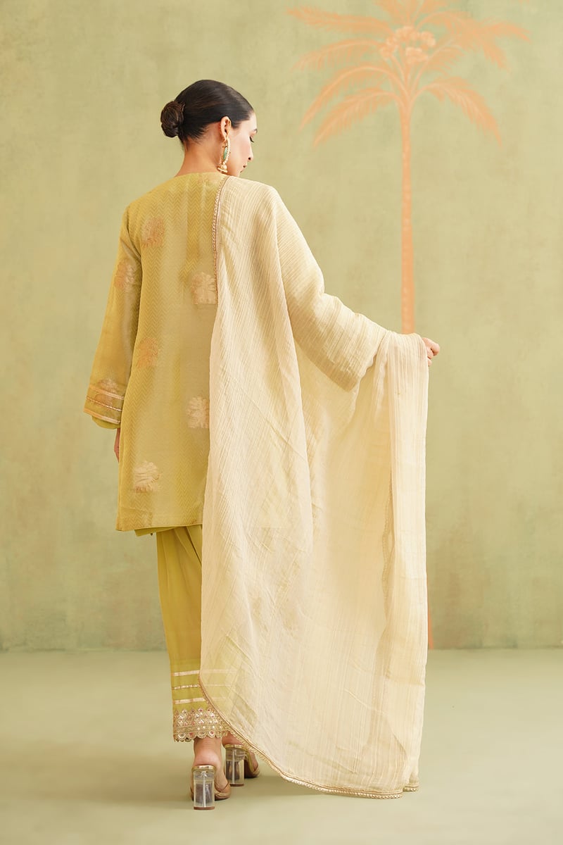 Green Brocade Embroidered Kurta Set with Dupatta