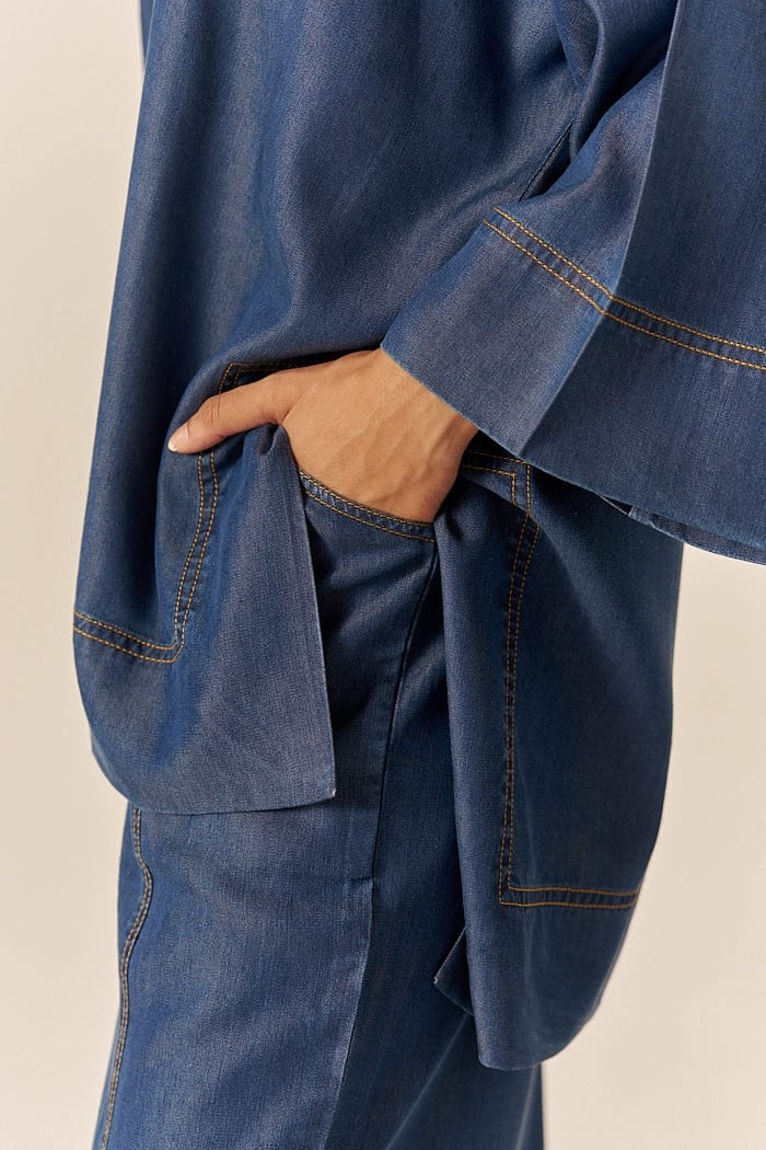 Blue Lapel Shirt and Mid-Rise Shorts Co-ord Set