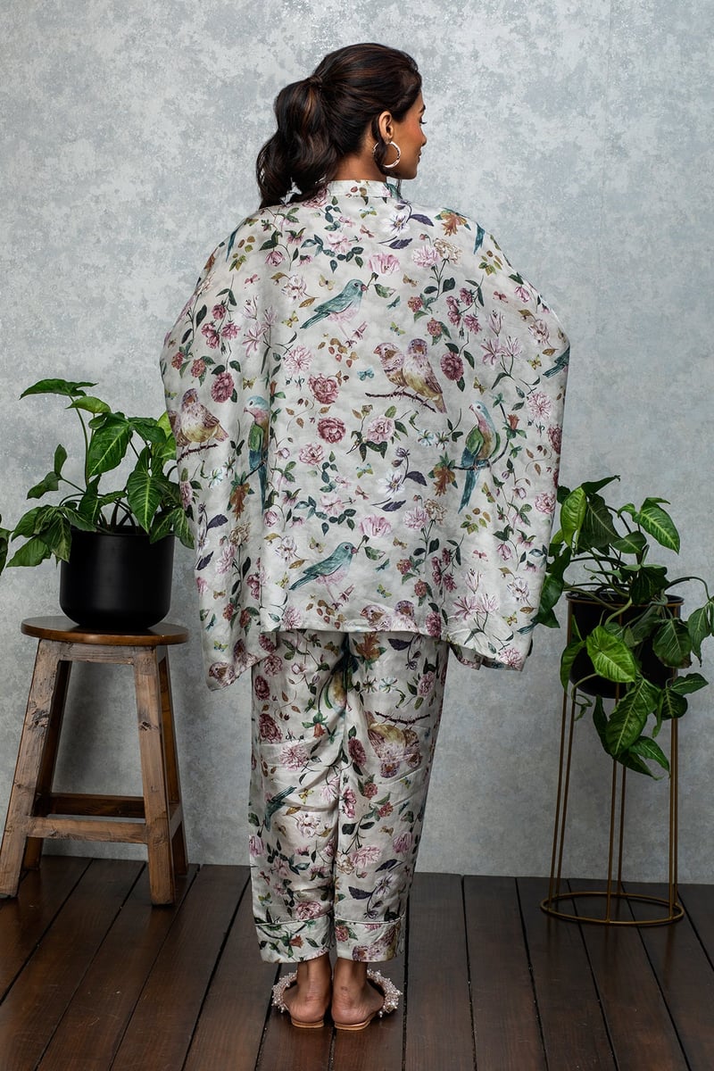 Grey/Multicolor Printed Silk Co-ord Set