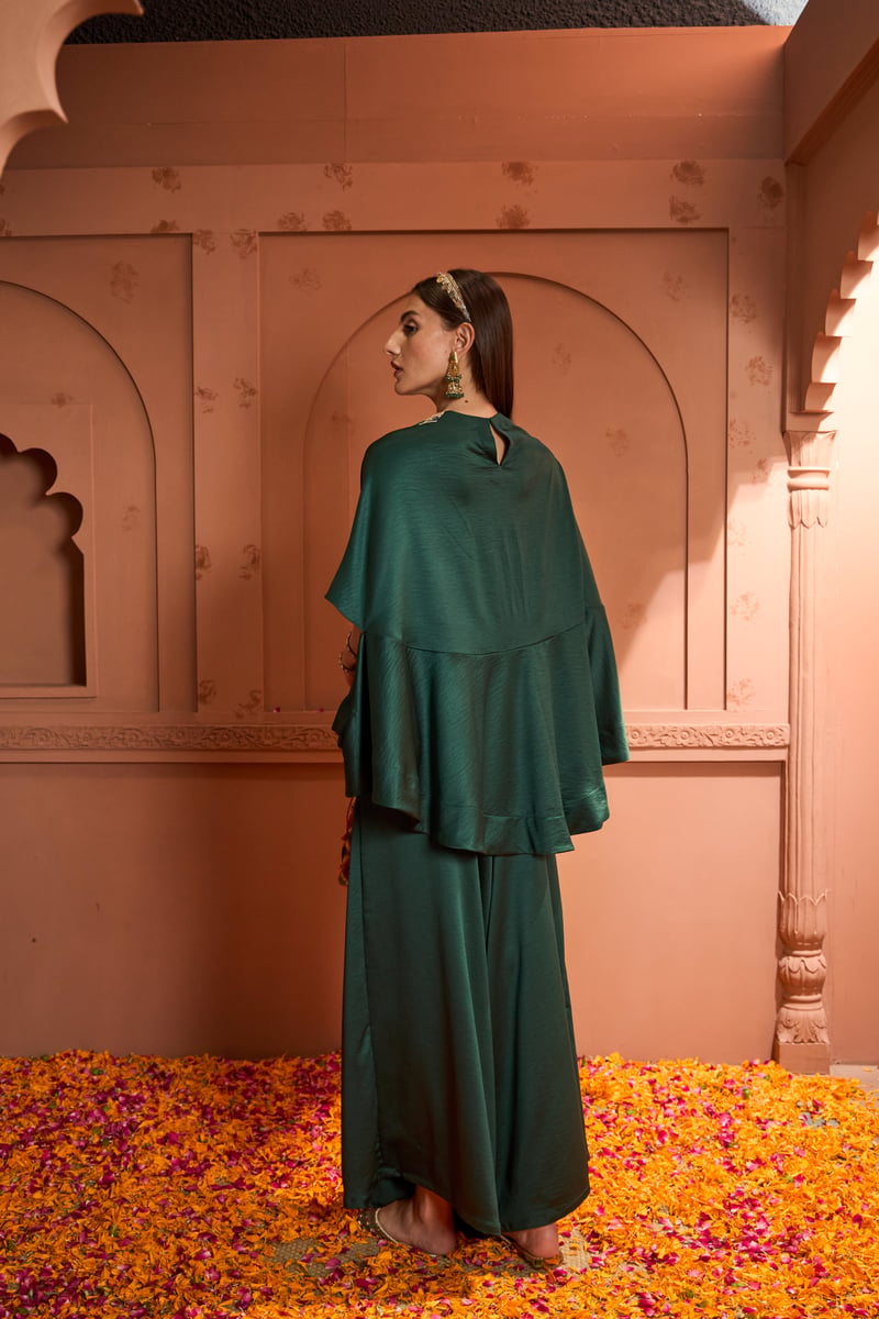 Emerald Green Kaftan Top and Flared Pants Co-ord Set