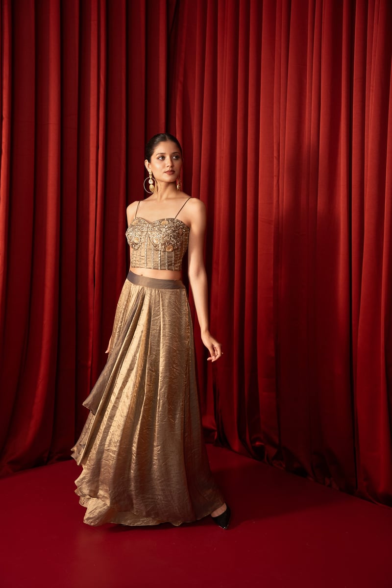 Champagne Gold Shimmer Tissue Co-ord Set with Cape